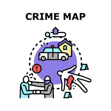 Crime mapping identifying investigation locations and criminal activity Stock Illustration