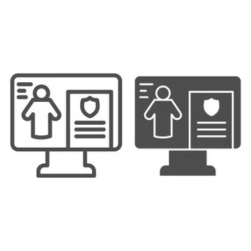 Crime profile line and solid icon. Person document on monitor, editing files on 스톡 일러스트