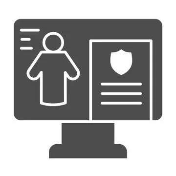 Crime profile solid icon. Person document on monitor, editing files on laptop Stock Illustration