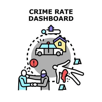 Crime rate dashboard evaluating security statistics 库存插图