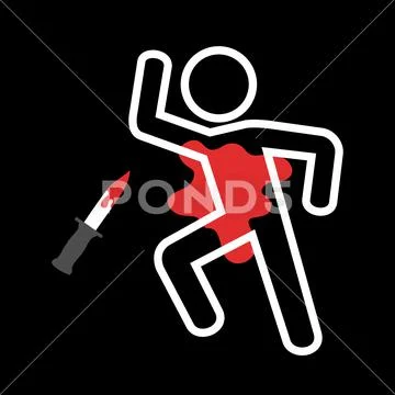 Crime scene after stabbing - man is stabbed to death by knife. Chaclk  outline ~ Clip Art #145063523