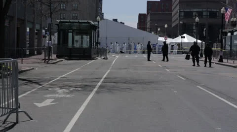 Crime scene at Boston marathon attacks 스톡 동영상 24704758