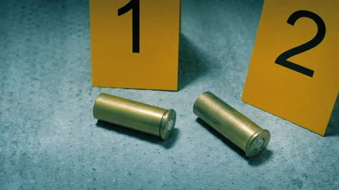 Crime Scene Bullets On Ground With Marker 2 Versions Stock Footage 335829750