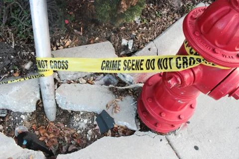 Crime Scene Crash into Fire Hydrant 스톡 사진