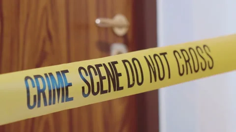 Crime scene do not cross yellow tape in 4k slow motion 60fps Stock Footage 133771177