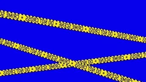 Crime Scene Do Not Cross Caution Yellow Tape Warning Barricade Blue Screen Video stock 303390422