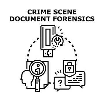 Crime scene document forensics investigating digital evidence concepts Stock Illustration