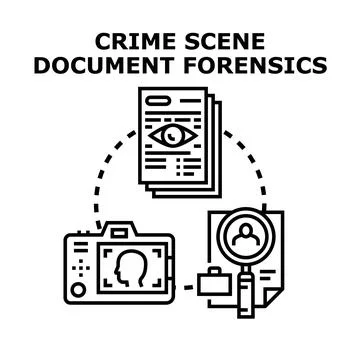 Crime scene document forensics investigation and analysis Stock Illustration