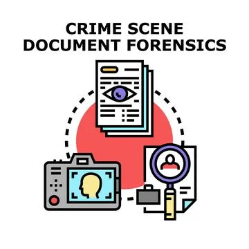 Crime scene document forensics investigation and analysis Stock Illustration