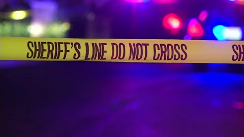 Crime scene with emergency lights - Sheriffs Line Do Not Cross Stock Footage 219303851