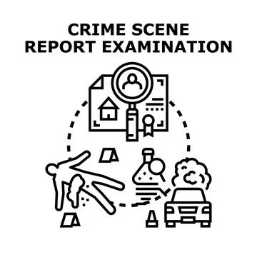 Crime scene examination process with investigation report Illustrazione stock
