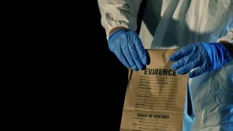 Crime scene forensic detective, gun placed into evidence Stock Footage 79077463