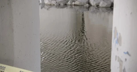 Crime Scene LA River Body Crime Scene Tape Tilt Down from Water Stock Footage 90583583
