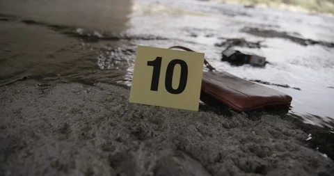 Crime Scene LA River Wallet CSI Evidence Collection Stock Footage 90876832