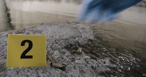 Crime Scene LA River Water Bullet Shells Evidence Marker 01 Stock Footage 90876576