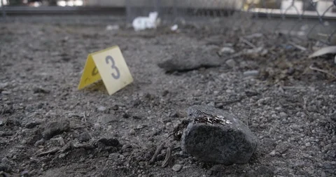 Crime Scene Los Angeles Train Tracks Bloody Rock Evidence Markers 01 Stock Footage 90876144