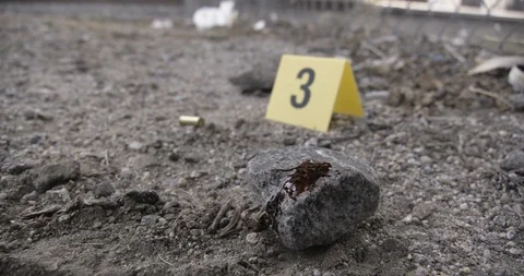 Crime Scene Los Angeles Train Tracks Bloody Rock Evidence Markers Shells CSI 02 Stock Footage 90876170