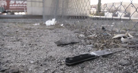 Crime Scene Los Angeles Train Tracks Knife Evidence Markers 01 Stock Footage 90876211