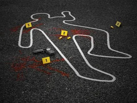 Crime scene of a murder case. 3D illustration Stock Illustration