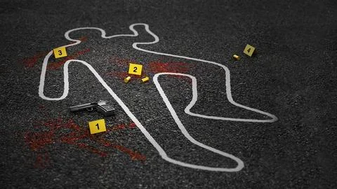 Crime scene of a murder case. 3D illustration Stock Illustration