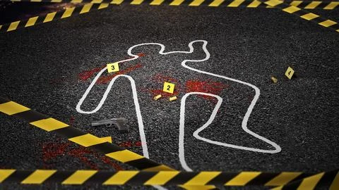 Crime scene of a murder case. 3D illustration Stock Illustration