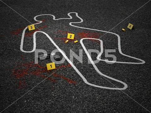 Crime scene of a murder case. 3D illustration Crime scene of a murder ...