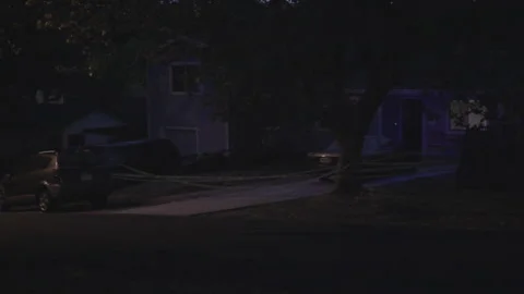 Crime scene night, caution tape &amp; flashing lights Stock Footage 252328574