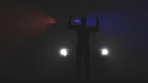 Crime Scene Under Arrest Silhouette Facing Police Car at Night Stock Footage 170103657