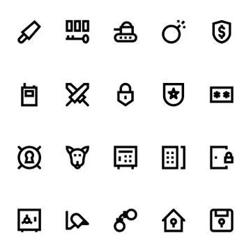 Crime, Security and Defence Vector Icons Protection Illustrazione stock