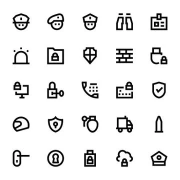 Crime, Security and Defence Vector Icons Stock Illustration