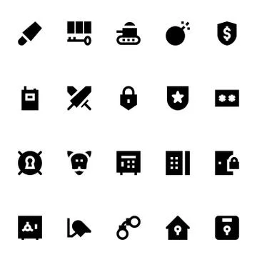 Crime, Security and Defense Vector Icons Pack Stock Illustration
