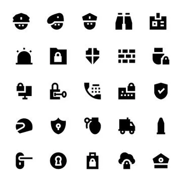 Crime, Security and Defense Vector Icons Stock Illustration