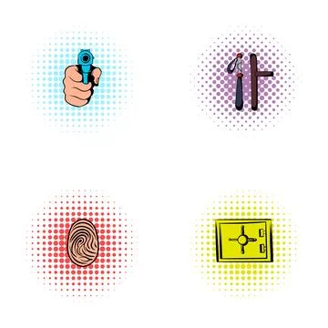 Crime, security, and investigation comic pop art icons イラスト素材