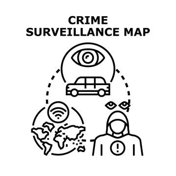 Crime surveillance map and security monitoring system Stock Illustration