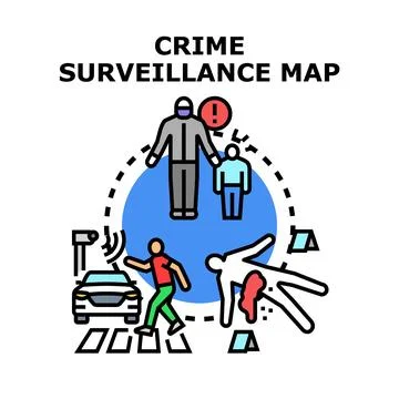 Crime surveillance map detecting potential incident areas Illustration