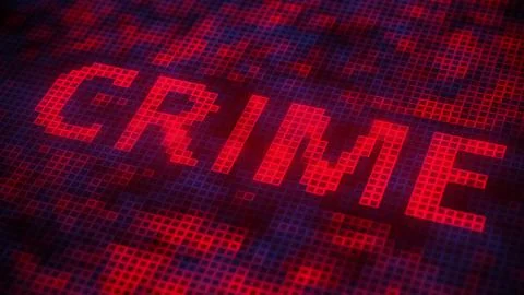 CRIME text made of pixels on the screen, 3D rendering Ilustração Stock