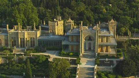 Crimea. Aerial view of Vorontsov Palace. It is one of the main landmarks of Stock Footage