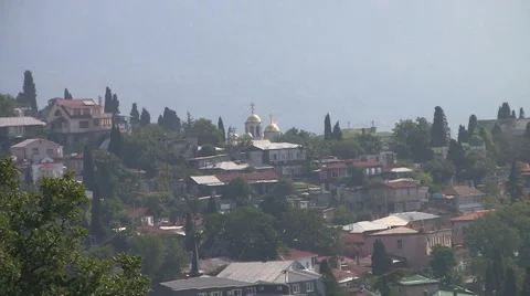 CRIMEA. AUGUST 2009: Old small town Gurzuf (Hurzuf) from the viewpoint Stock Footage 49626300