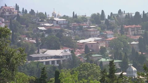 CRIMEA. AUGUST 2009: Top view of the city Stock Footage 49625780