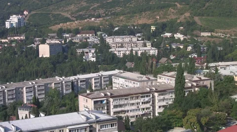 CRIMEA. AUGUST 2009: Top view of a residential area Stock Footage 49626044