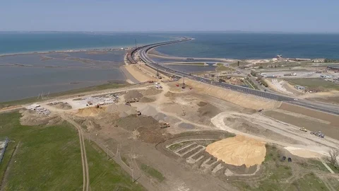 The Crimea Bridge. The control center and road junction on April 26, 2018 Stock Footage 89446030