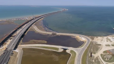 The Crimea Bridge. The control center and road junction on April 26, 2018 Stock Footage 89446048