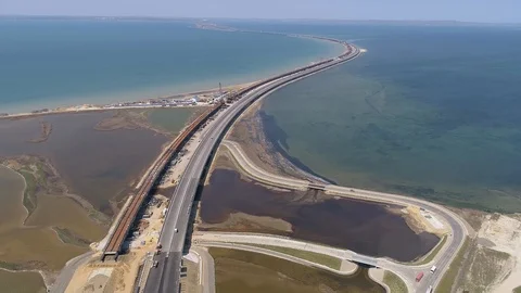 The Crimea Bridge. The control center and road junction on April 26, 2018 Stock Footage 89447533