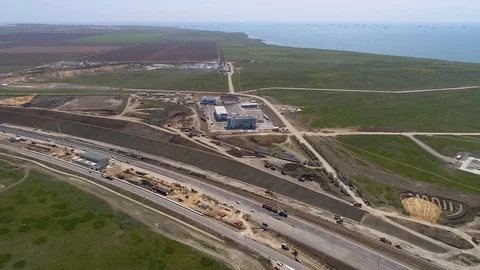 The Crimea Bridge. The control center and road junction on April 26, 2018 Stock Footage 89448229
