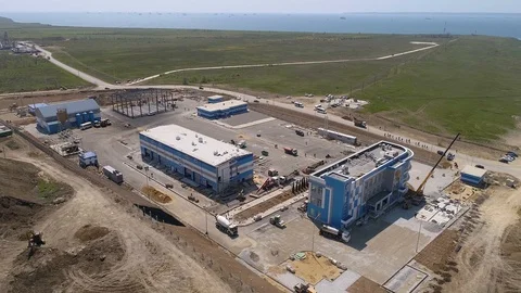 The Crimea Bridge. The control center and road junction on April 26, 2018 Stock Footage 89448404