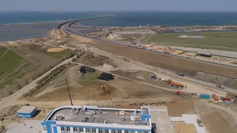 The Crimea Bridge. The control center and road junction on April 26, 2018 Stock Footage 89448507