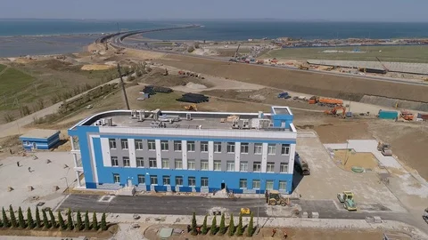 The Crimea Bridge. The control center and road junction on April 26, 2018 Stock Footage 89451854