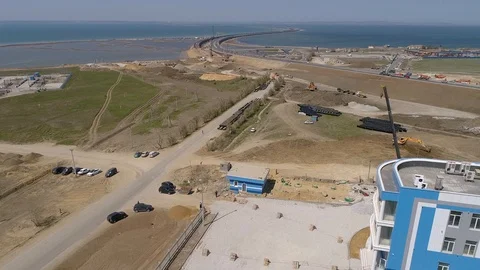 The Crimea Bridge. The control center and road junction on April 26, 2018 Stock Footage 89451892