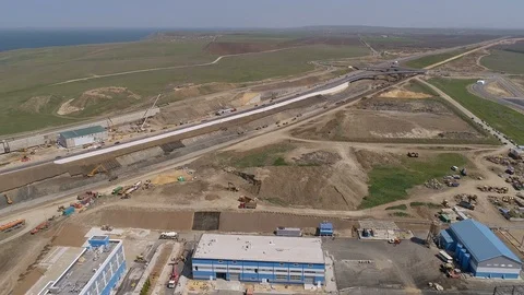 The Crimea Bridge. The control center and road junction on April 26, 2018 Stock Footage 89452038