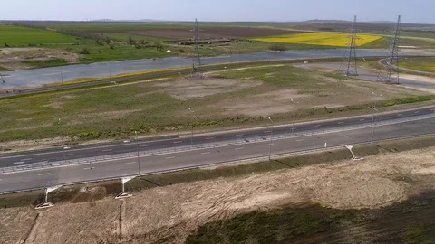 The Crimea Bridge. The road junction at highway A-290 on April 26, 2018 Stock Footage 89420276